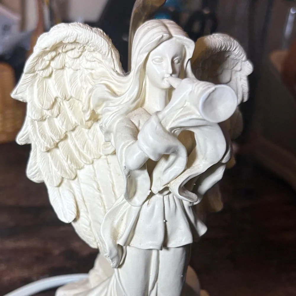 Vintage Angel Table Lamp Cream White Relief Shade Cherub Base Cottage Decor